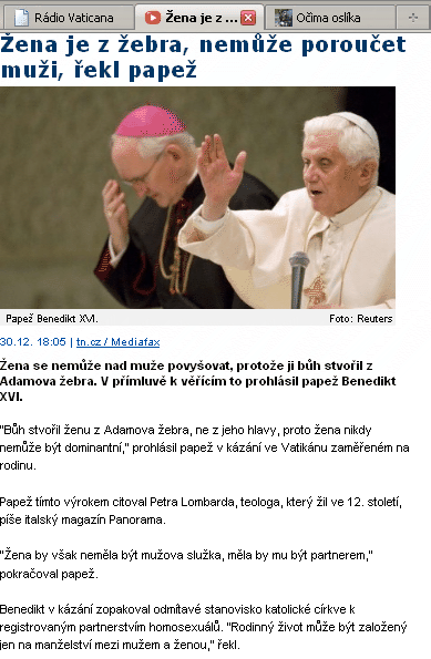 O Benediktu XVI. na TN.CZ 30. 12. 2009